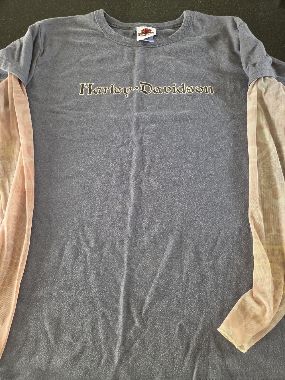 Harley-Davidson Gray Tee with Peach Layered Sleeves
